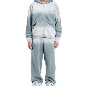 High Quality Rhinestones Acid Wash <b>Flare</b> <b>Sweatpants</b> Zip up Hoodie 2 Piece Set Unisex Rhinestone Vintage Acid Wash Men Tracksuit - Product Image 1