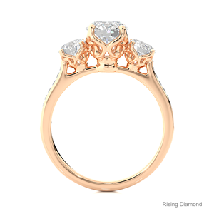 Bague de fiançailles en diamant de laboratoire taillé rond de 1.0 ct, bague en diamant CVD en or rose à trois pierres, cadeau d'anniversaire pour elle - Product Image 2