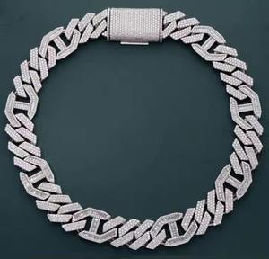 Iced Out 14mm corte redondo VVS Moissanite diamante cadena de eslabones cubanos joyería para hombres 925 plata esterlina - Product Image 3