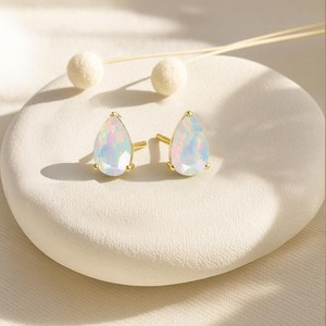 Ethiopian White <b>Opal</b> Pear Gemstone Dangle <b>Earrings</b> 925 Sterling Silver 14K Gold Plated IGI Certified Birthstone Gift for Party - Product Image 1