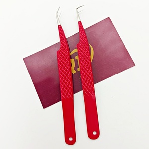 Pince à épiler d'extension de cils de botte maigre à 45 et 90 degrés en acier inoxydable durable de couleur rouge de marque privée pour l'éventail précis - Product Image 3