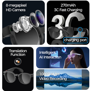 Lunettes intelligentes AIMB-S1 AI, enregistrement vidéo 1080P, double microphone pour appels, étanches IPX-4, contrôle tactile, contrôle par application - Product Image 4