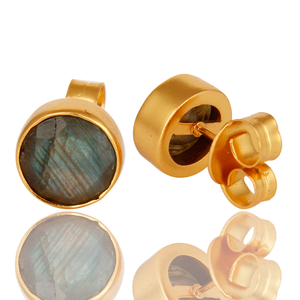 Labradorite Gemstone Earrings 14k Yellow Gold Plated Brass Fashion Designer Stud Earrings Jewelry Manufacturer - Product Image 3