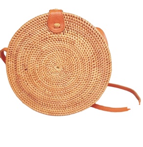 Boho Artistic Round Natural <b>Straw</b> Bali Handbag Maroon Handcrafted Macrame Shoulder <b>Bag</b> - Product Image 1
