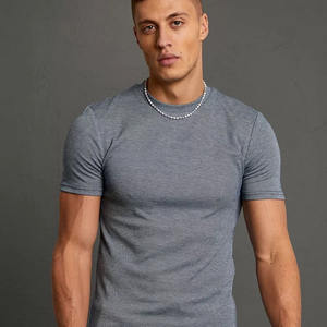 Hommes Gris Couleur Spandex Polyester Mix Muscle Fit Gym Wear T Shirt Avec O Cou Et Manches Courtes À Vendre - Product Image 3