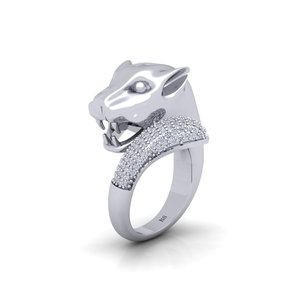 Anillo de cóctel SHREYA DIAM con cabeza de animal, perla de agua dulce y moissanita en plata 925 con engaste pavé para uso unisex en fiestas - Product Image 1
