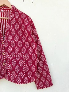 Chaqueta Kantha de algodón hecha a mano, abrigo bohemio acolchado Reversible, ropa de abrigo de Festival con estampado de bloques para mujer, chaqueta Unisex, Idea de regalo - Product Image 3