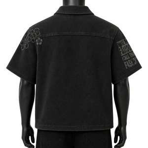 Camisa Oversize Personalizada para Hombre con Cremallera, Manga Corta, Corte Holgado, Estilo Urbano, Estampado Gráfico Lavado, Venta al por Mayor OEM - Product Image 2