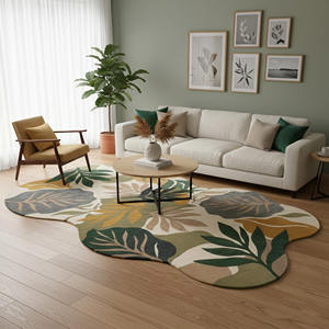 Alfombra de Lana de Forma Orgánica Hecha a Mano Contemporánea, Alfombra de Lana Verde Beige para Sala de Estar, Decoración del Hogar, Respaldo de Látex, Regalo de Año Nuevo - Product Image 1