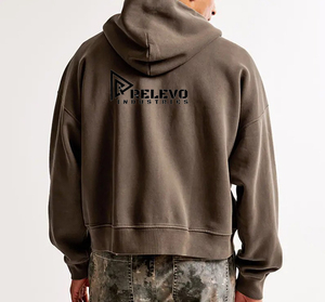 Sudadera con capucha de hombros caídos para hombre, de algodón 100% de alto gramaje, extragrande, gruesa para invierno, con forro polar y cremallera, estilo urbano, lisa, 2 piezas - Product Image 2