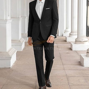 Traje de boda de 2 piezas de doble botonadura para hombre, conjunto de chaqueta y pantalones ajustados en tela sólida o estampada para novio o invitado negro - Product Image 5