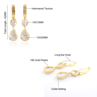 Boucles d'oreilles pendantes Zeva Jewels en perles coréennes irrégulières, en laiton massif plaqué or 18 carats, bijoux statement texturés martelés