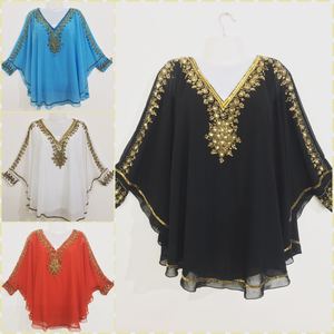 Robe caftan en georgette de luxe Dubaï Musulman Perles brodées Paillettes Caftan Haut Femme Blouse Taille unique Chemise courte Automne - Product Image 3