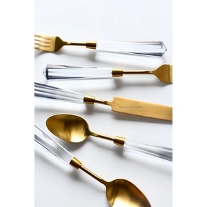 Fancy Design Metal Cutlery <b>Set</b> with <b>Grey</b> Acrylic Handle Gold Finished for Home and Hotels Dinnerware Flatware <b>Sets</b> - Product Image 4