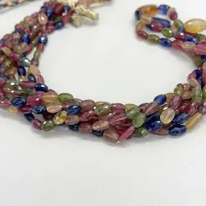 Qualité AAA 6mm 8mm 10mm Verre Naturel Rempli Multi Saphir Perles Ovales à Facettes Brin pour Bijoux Faits à la Main en Ligne Bon Prix - Product Image 1