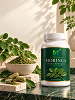 Kapsul Daun Moringa Label Pribadi OEM Suplemen Herbal Alami Formula Khusus Kapsul Moringa