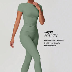 Venta al por mayor de ropa deportiva personalizada para mujer camiseta y conjunto de mallas transpirable Activewear para Fitness y Running - Product Image 2