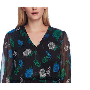 Top da donna con stampa floreale e vita arricciata di Vince Camuto in nero, taglia Large, per la primavera - Product Image 3