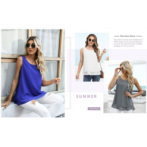 Vente en gros de hauts longs personnalisés pour femmes débardeurs en mousseline de soie légers et respirants de couleur unie à la mode pour femmes - Product Image 5