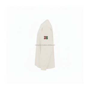 Sudadera de algodón de peso pesado GSM 330 de alta calidad, tela crema lisa, bordado en la espalda, logotipo personalizable, sudaderas básicas - Product Image 4