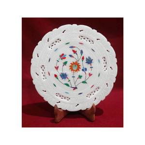 Belle forme ronde et plaque de sculpture en incrustation de marbre blanc faite à la main indienne avec une quantité en vrac de haute qualité pour la décoration intérieure - Product Image 1