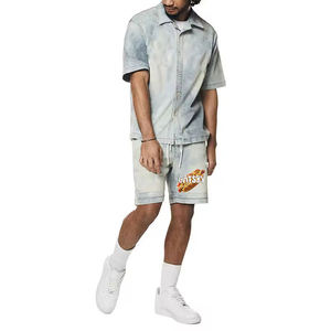 Venta al por mayor Gran oferta personalizada Unisex alta calidad Vintage ácido lavado 100% algodón peso pesado camiseta y pantalones cortos conjunto - Product Image 4