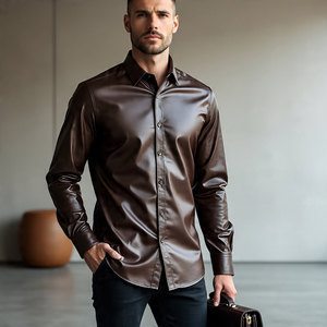 เสื้อเชิ้ตหนังแท้สำหรับผู้ชาย, เสื้อหนังแท้ปกสองชั้น - Product Image 2