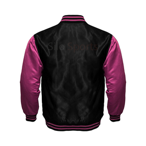 2025 OEM noir Satin col montant Letterman Baseball veste hommes violet manches chauffé hiver mode en gros - Product Image 4