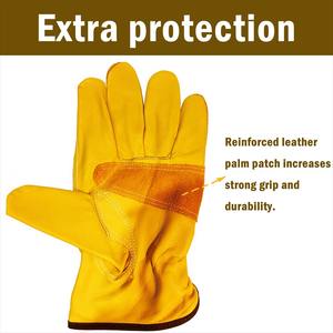 Gants de travail en cuir de vachette double épaisseur pour femmes, construction en cuir pleine fleur pour le jardinage, la conduite et le travail - Product Image 4