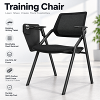 Chaise de formation professionnelle à dossier en maille avec tablette d'écriture PA et structure en acier au carbone pour centre de formation, salle de séminaire
