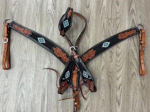 Tachuela de caballo decorativa trenzada a mano más vendida hecha de cuero genuino Western Headstall y Breastplate - Product Image 2