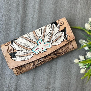 Cartera larga de cuero con herramientas a mano para mujer, monedero de mano de alta calidad, tarjetero de cuero genuino, carteras de monedas para mujer - Product Image 2