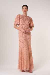 Robe de soirée vintage à sequins perlés ornée d'une ligne en maille col rond brodée à la main robe de soirée de bal - Product Image 3