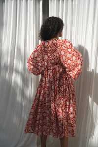 2024 vestidos casuales de verano para mujer bloque de mano impreso 3/4 mangas algodón precio al por mayor largo Floral Maxi vestido rosa - Product Image 2