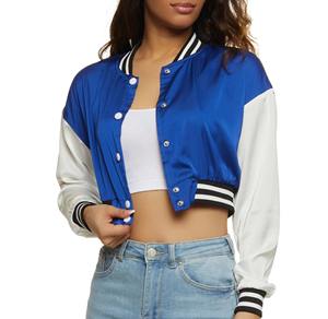 Chaqueta universitaria recortada de lana para mujer, estilo de béisbol Vintage, bombardero, abrigo universitario con letras - Product Image 4