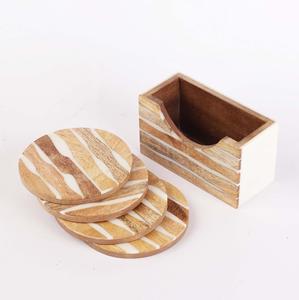 Couleur bleue meilleure vente mangue en bois en forme de carré décor de table sous-verres à thé ensemble de 4 avec des tailles 4x4 pouces - Product Image 2