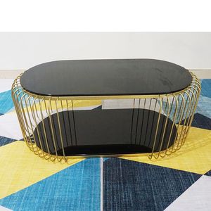 SFBT017-Modern 2-Tier <b>Sofa</b> <b>Table</b> with Gold Iron Frame and Black Tempered Glass Top - Product Image 1