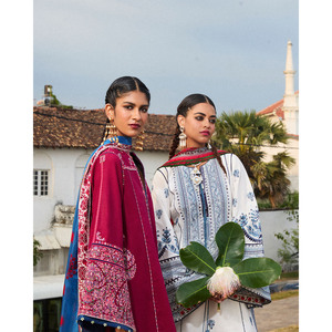 Conjunto de Traje de 3 Piezas para Mujer URGE, Transpirable, 100% Algodón, Bordado, con Dupatta Estampada en Chifón y Pantalones Bordados-BIC-4511 - Product Image 5
