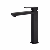 Robinet de lavabo de salle de bain monotrou moderne contemporain robinet noir mat carré haut mélangeur de vanité eau chaude froide bain d'école