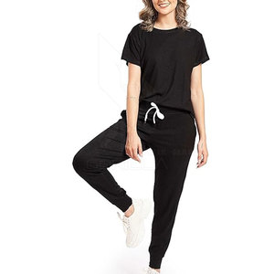 Confortable femmes été survêtement loungewear coton femmes été survêtement actif ensemble - Product Image 1
