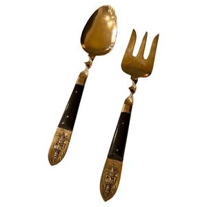 Ensemble de serveurs à salade en laiton doré antique classique Ustensile de service à manger intemporel Ustensiles de cuisine décoratifs - Product Image 1