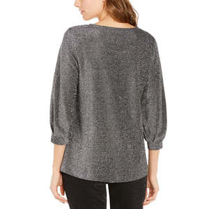 Haut pour femme Alfani à broderie florale, manches bouffantes décontractées en maille métallisée, taille S, toutes saisons - Product Image 2