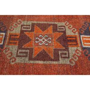 3.37x10.5 ft Turkish Rug, Vintage <b>Runner</b> Rug, <b>Red</b> Brown Striped Wool Rug - Product Image 4