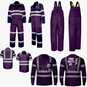 Ensemble de vêtements de travail industriels personnalisables salopette à bretelles avec chemise boutonnée col rond rayures réfléchissantes tissu polyester imperméable - Product Image 1