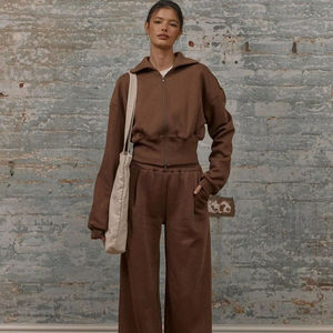 Survêtement d'hiver pour femmes grande taille, respirant, décontracté, uni, en coton éponge, à jambes larges, à capuche, pantalon de jogging surdimensionné - Product Image 1