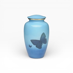 Urne funéraire en laiton bleu profond et or avec motif floral et finition commémorative élégante - Product Image 3