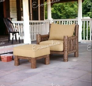 Luxury Comfortable Bamboo Garden Chair with Ottoman <b>Foot</b> <b>Rest</b> Stool for Outdoor Leisure or Restaurant & Hotel Furniture - Product Image 6