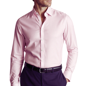 Bleu cobalt 100% coton de qualité supérieure col montant décontracté chemise de printemps pour hommes tricoté en relief solide sans fer sans plis 240g OEM - Product Image 2