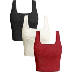 Tops ajustados de piel con cuello cuadrado alto para mujer, camisetas sin mangas lisas sin mangas, camisetas sin mangas cortas transpirables de lujo a la moda para mujer - Product Image 2