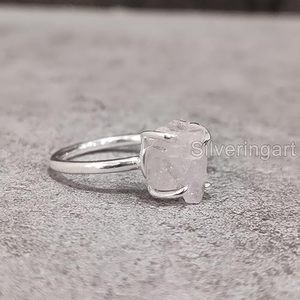 Bague pour femme en argent sterling 925, pierre précieuse en quartz rose naturel, pierre de naissance d'avril, sertie à griffes, bijoux faits à la main, cadeau d'anniversaire - Product Image 4